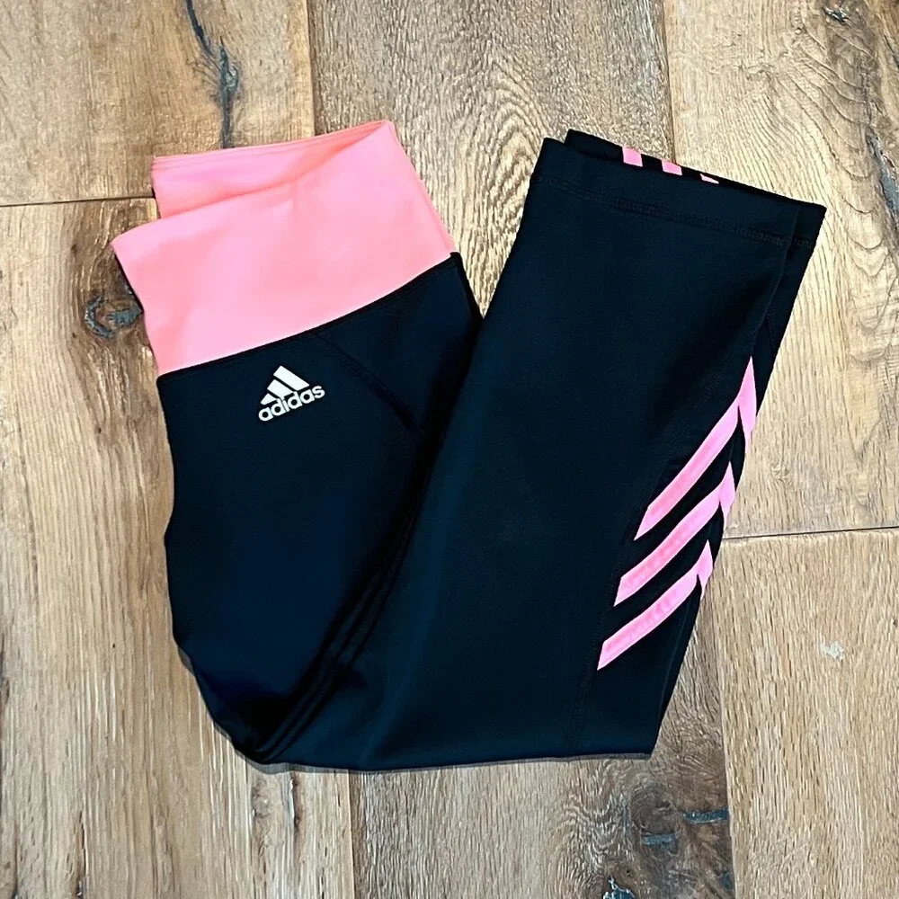 Adidas Leggings Dark Gray with Pink Trim TWO Pairs Size S - Picture 4 of 6
